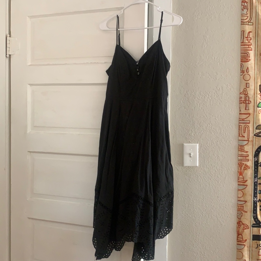 Black midi dress. Long up to calves. All black. Spaghetti strap.